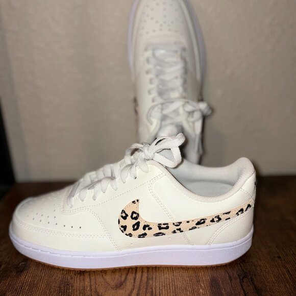 Nike Court Vision Low White Sneakers Leopard Swoosh Women’s
